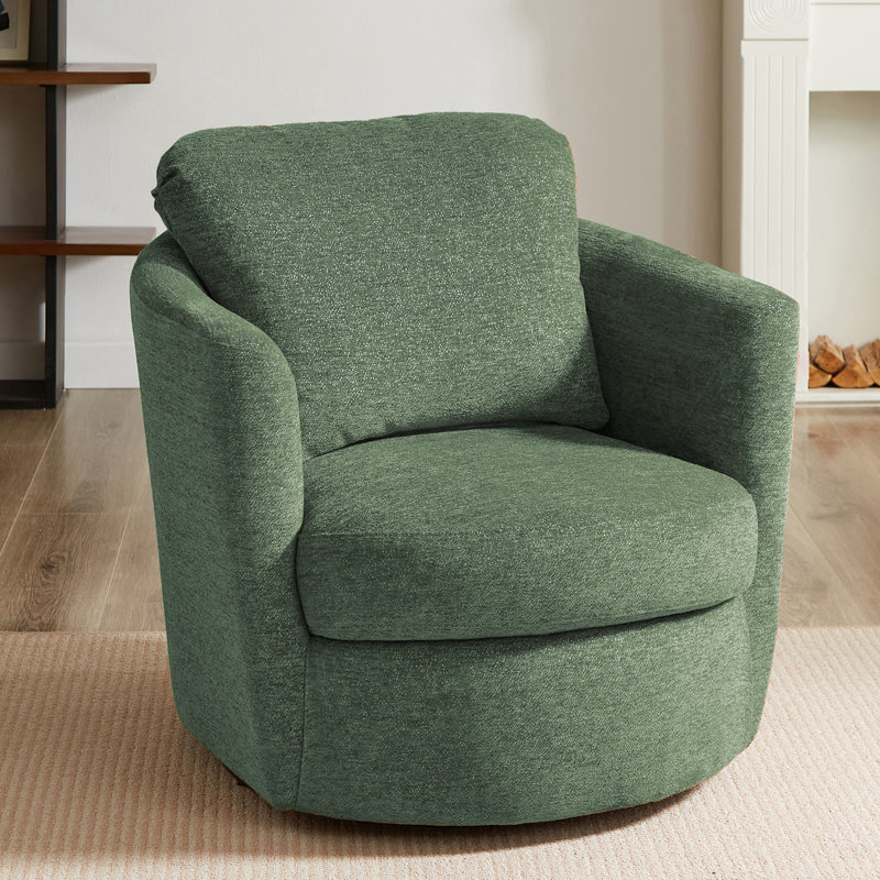 32.3" Wide Swivel Barrel Armchair, Green Chenille
