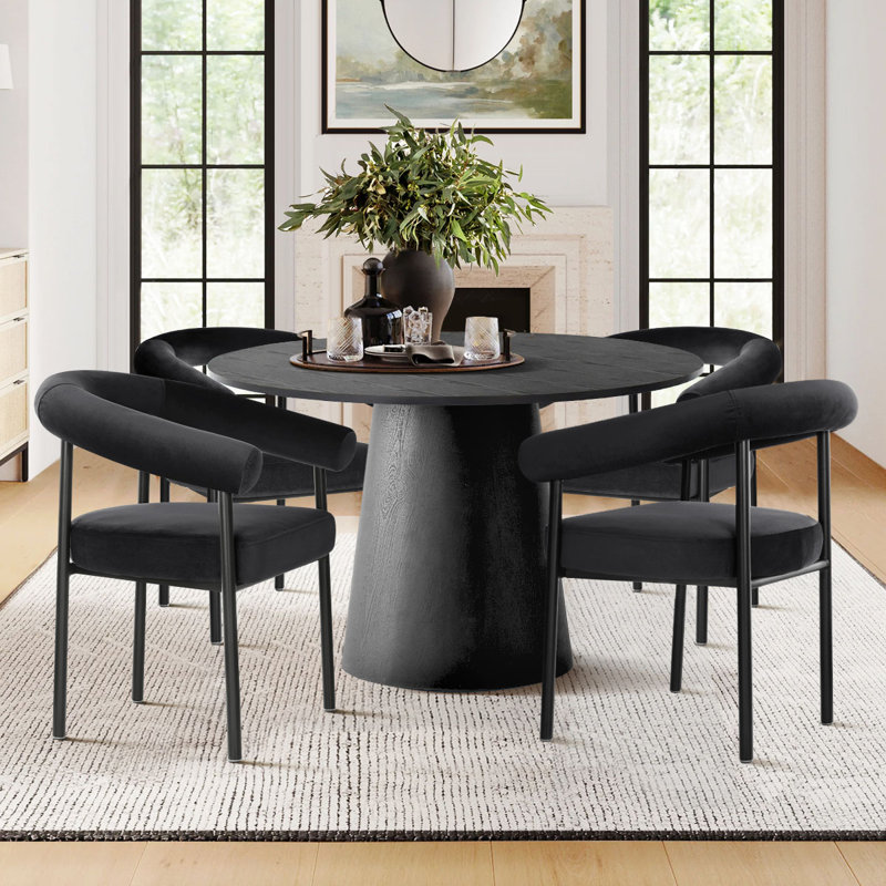 Heckman 5-Pieces Round Dining Table Sets, Black