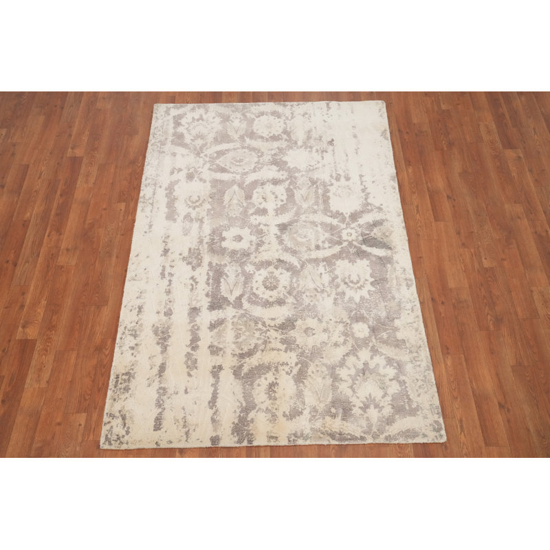 Tapis à motif abstrait vieilli fait à la main 4 x 6