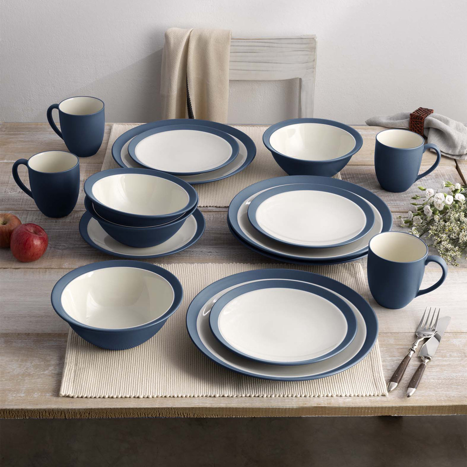 Colorwave Stoneware Dinnerware Set - Service for 4, Blue