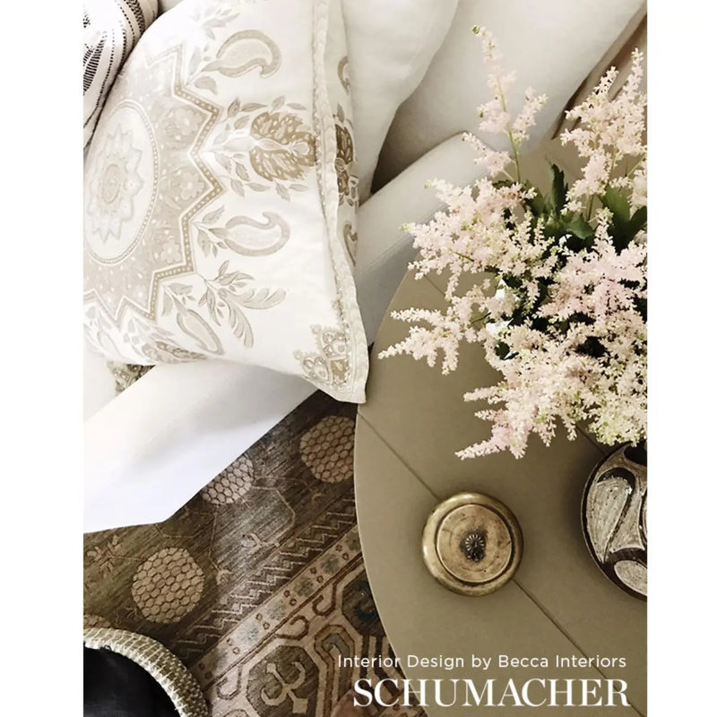 Schumacher x Mark D. Sikes Montecito Medallion Fabric, Neutral