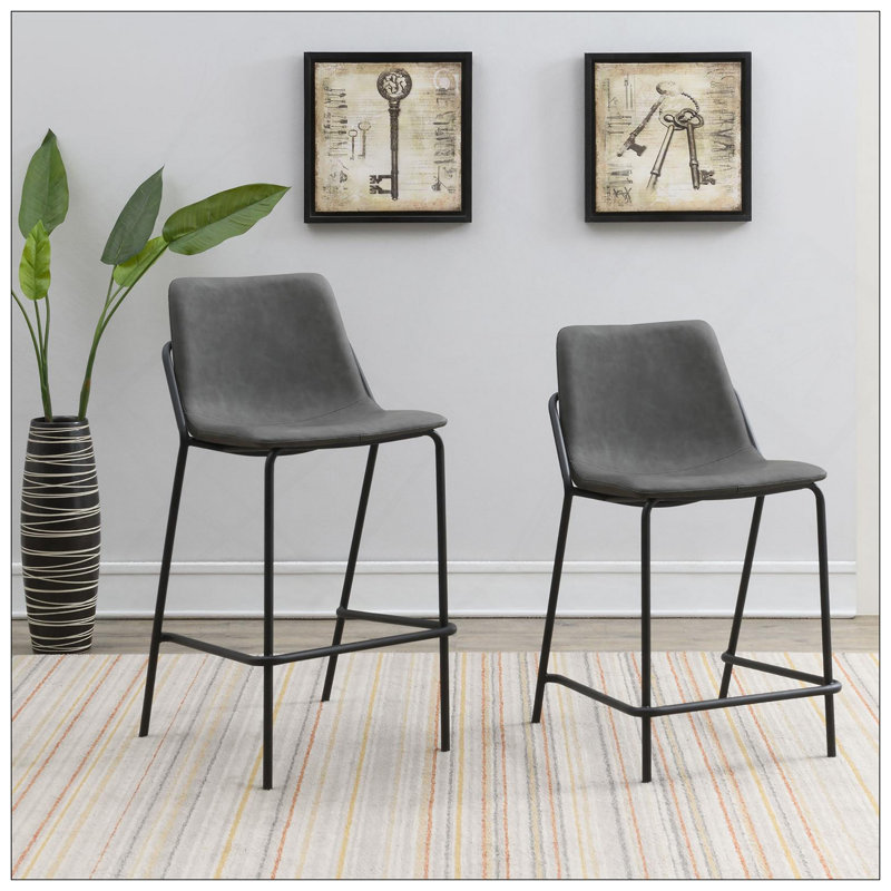 Tabourets gris et noirs à hauteur de comptoir avec repose-pieds, sièges confortables et élégants pour la maison (ensemble de 2)