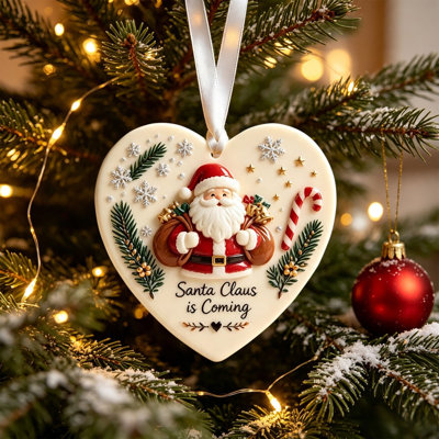 Ornement de Noël en forme de cœur tridimensionnel en forme de cœur suspendu en forme de cœur avec ami festif et scène d'arbre pour les fêtes