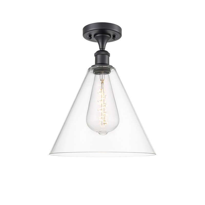 Plafonnier semi-encastré 1 lumière Yonnie, H 14,75 po x l 12 po x P 12 po, Transparent, Noir mat