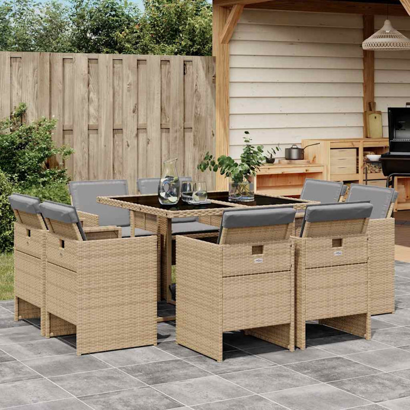 Patio Dining Set Table,, Grey, 73cm H x 110cm W x 106cm D, Mix Beige