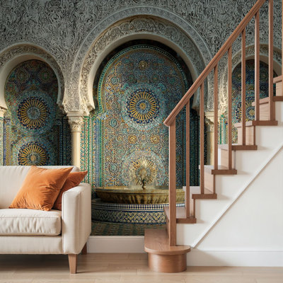 Peel and Stick Wallpaper Wall Mural moroccan style fountain fine colorful mosaic tiles Wall Art Self Adhesive and Removable
