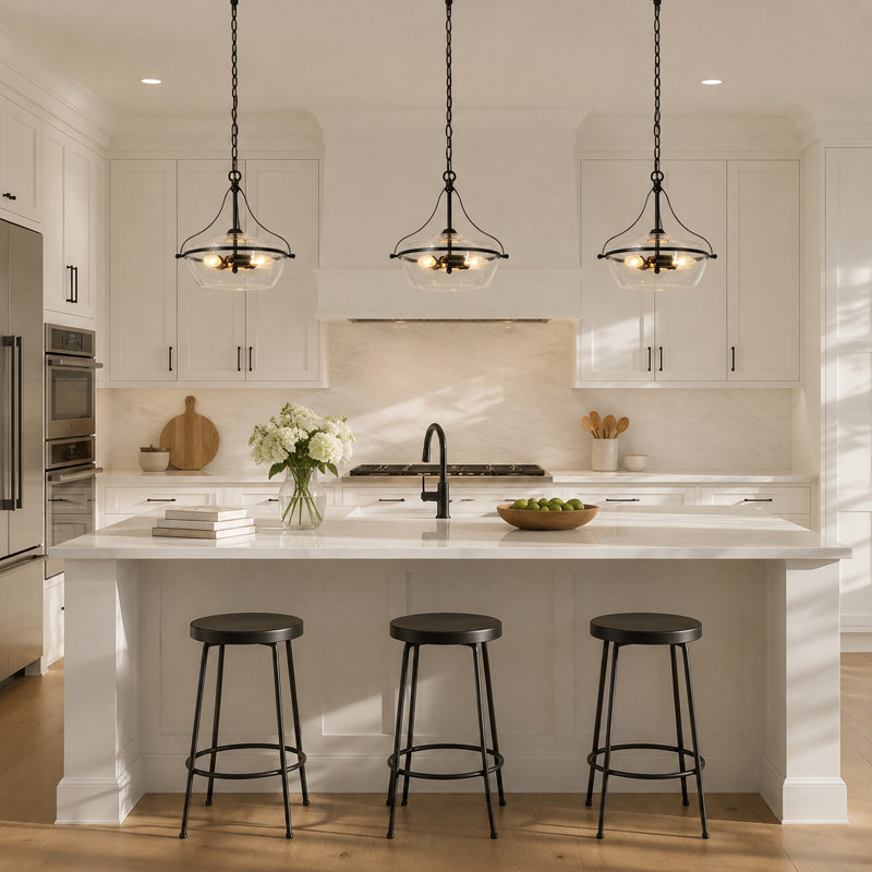 Marrina 3-Light Medium 14" Dome Kitchen Island Pendant Light, Black