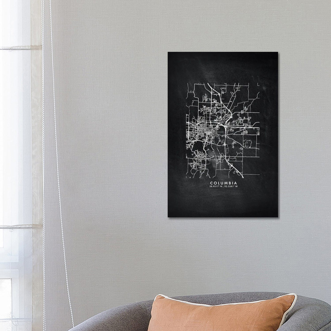 Columbia Stadtplan im Kreidetafel-Stil von WallDecorAddict - Ohne Rahmen Galerie-verpackte Leinwand Giclée auf Leinwand