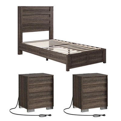 Ensemble de chambre avec lit plateforme et table de chevet 3 pièces Kurissa Farmhouse