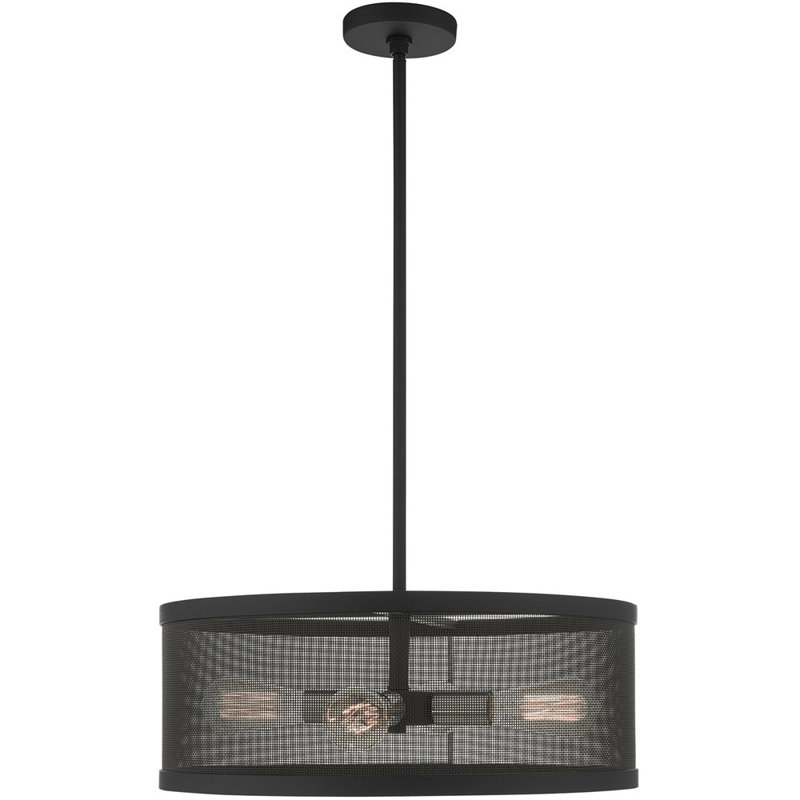 Contemporary Black and Nickel 4-Light Drum Chandelier with Mesh Shade