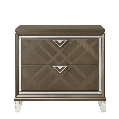 Table de chevet Modern Glam avec 2 tiroirs en bois et pieds en acrylique