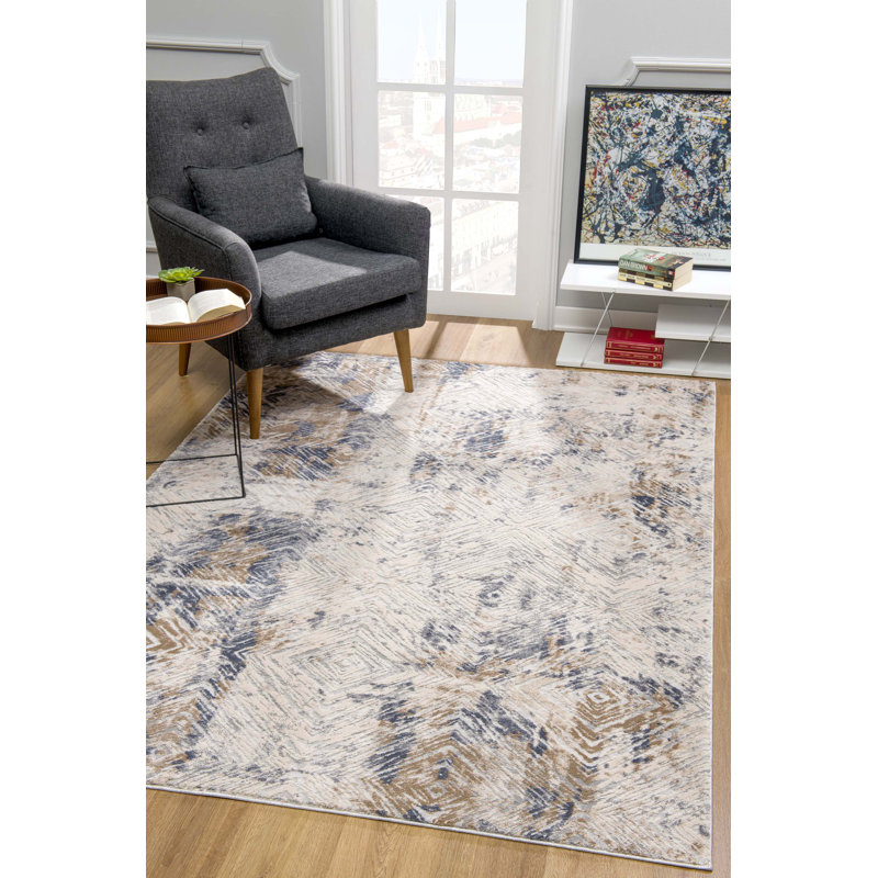 Rug Branch Marisol 9' x 13' (9'2" x 12'6") Navy/Beige Abstract Indoor Area Rug, Transitional, Medium Pile, Stain-Resistant Carpet - Living Room, Bedroom, Dining Room, and Kitchen
