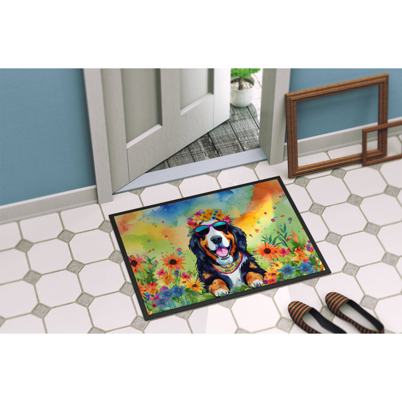 Bernese Mountain Dog Hippie Dawg Doormat, L 24 po x L 36 po
