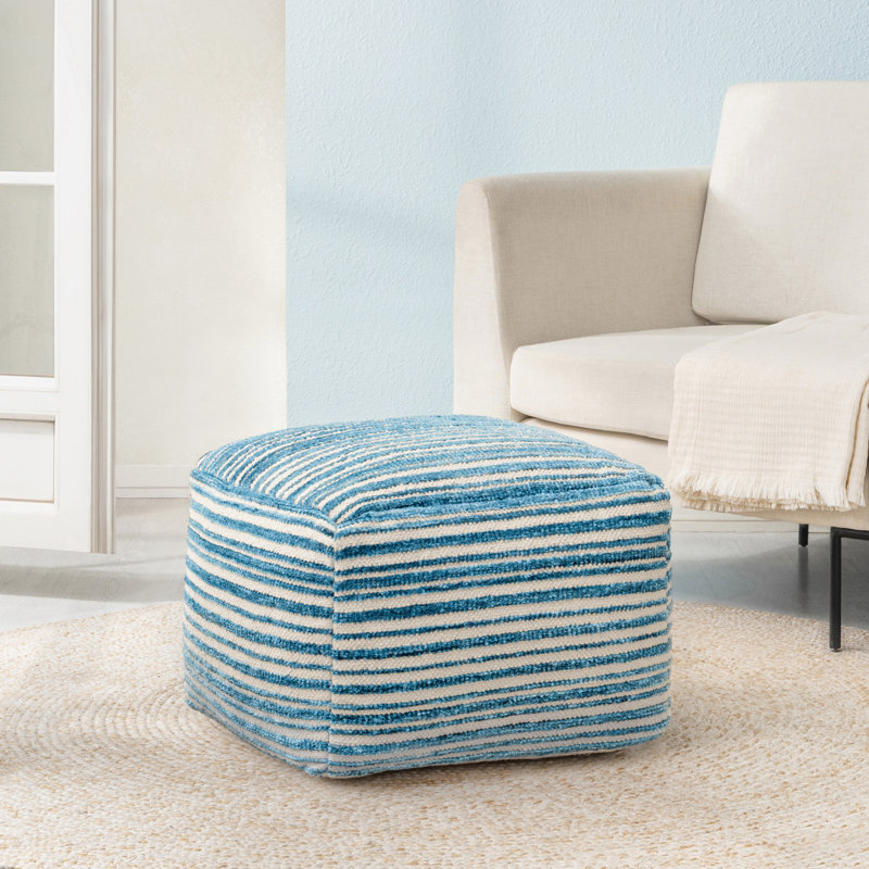 Maryann 16" Blue Upholstered Pouf Ottoman, Blue