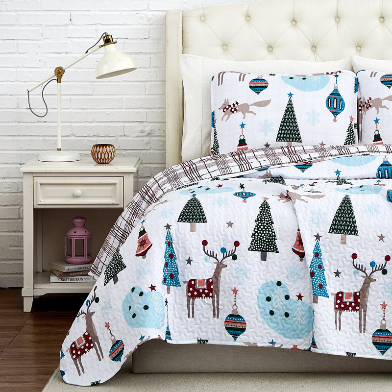 Ensemble de courtepointe réversible en microfibre Winter Wonderland, Courtepointe grande + 2 taies décoratives