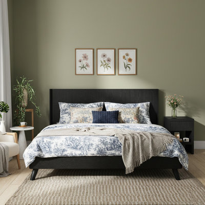 Modern Farmhouse Wall-Mounted Wooden Headboard, Fluted Panel with Wingback Design