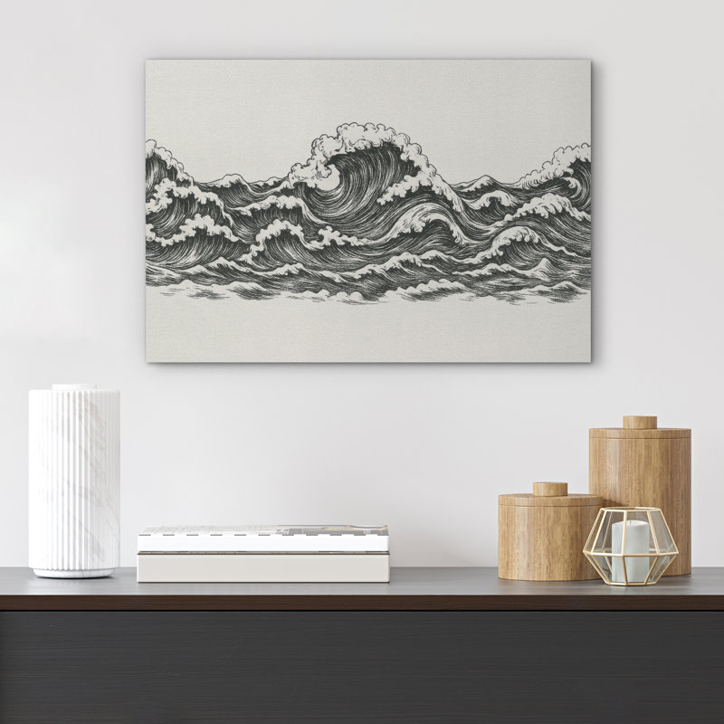 Reproduction d'art sur toile - Neutre, vagues abstraites, décor minimaliste côtier pour le salon, H 12 po x l 18 po