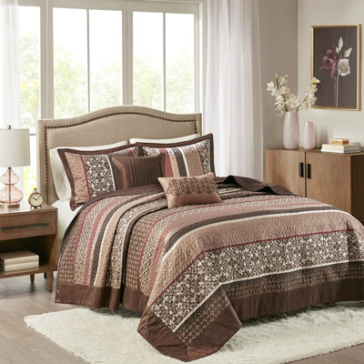 5 pièces de courtepointe rouge avec motif et coussins, motifs géométriques double / grand 2 décoratifs