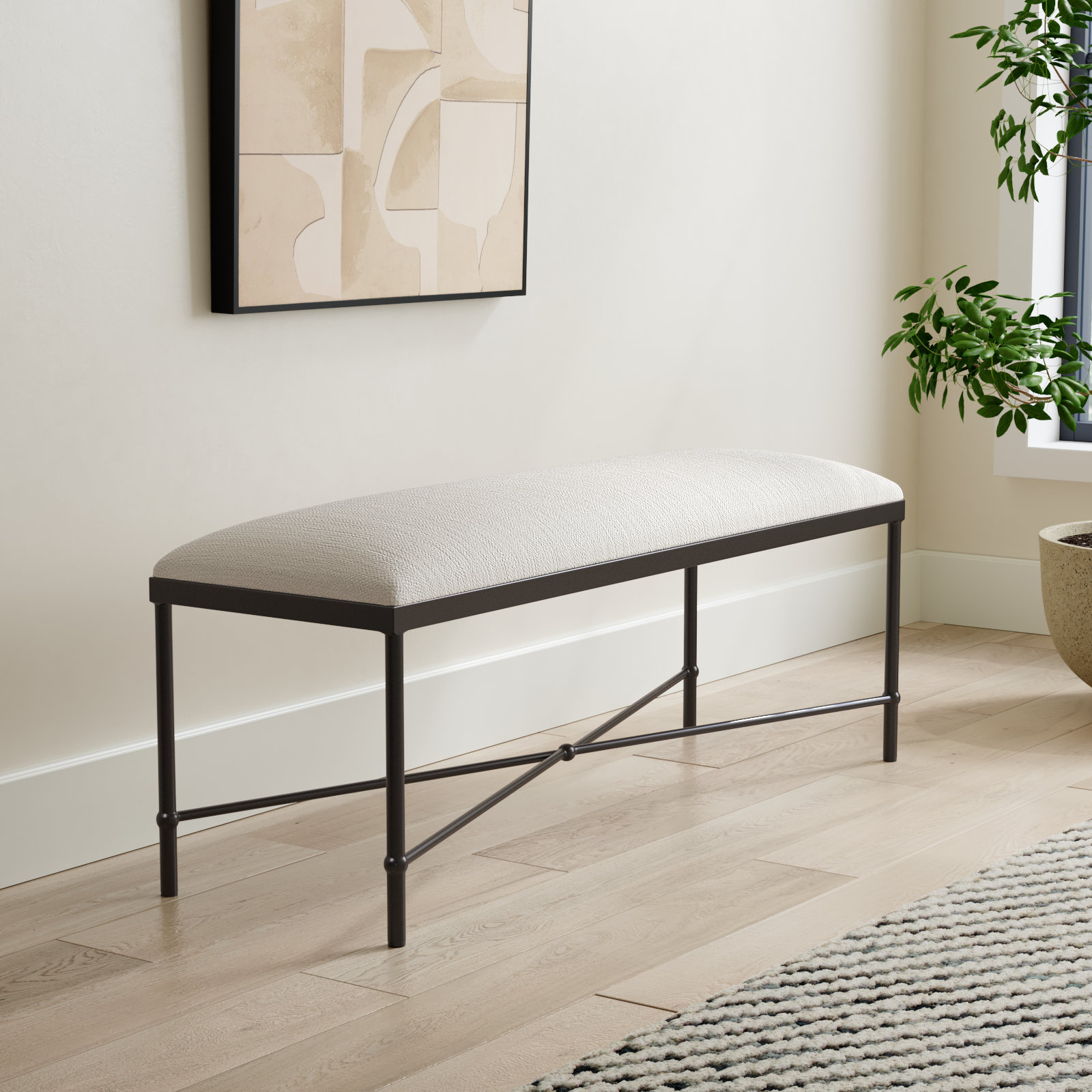 Brynn Bedroom Bench, 20" H x 50" W x 16"D, Black