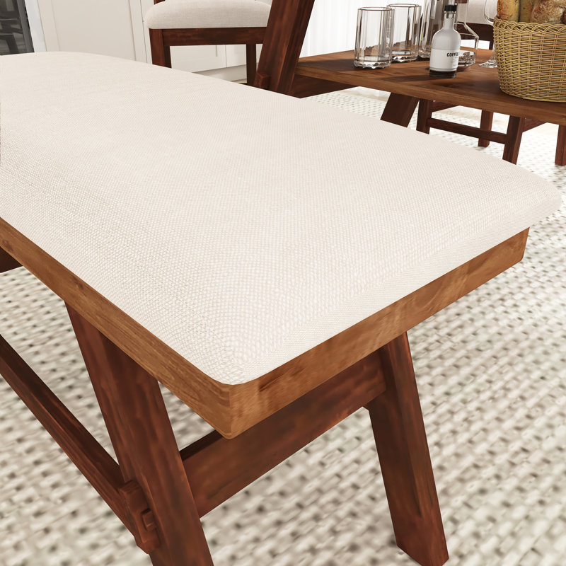 Ensemble de table de salle à manger 6 pièces avec tablette de rangement et banc, Noyer