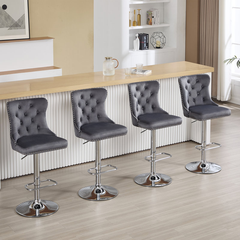 Tabouret de comptoir pivotant à hauteur réglable avec structure en métal, Argent argent, Gris foncé