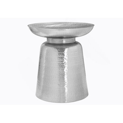 Contemporary Chrome Metal Accent Table, Versatile Drum-Shaped Design For Living Room And Bedroom Use