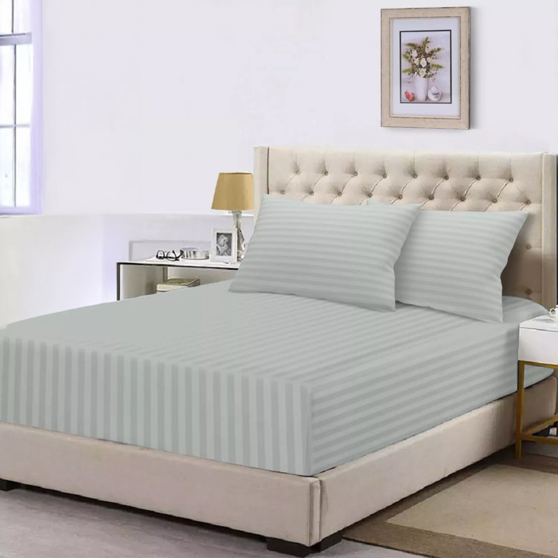 Spevek Soft & Cozy 40cm Extra Deep Pocket Microfiber Striped Fitted Sheet, Silver, Double (137 x 191 cm)