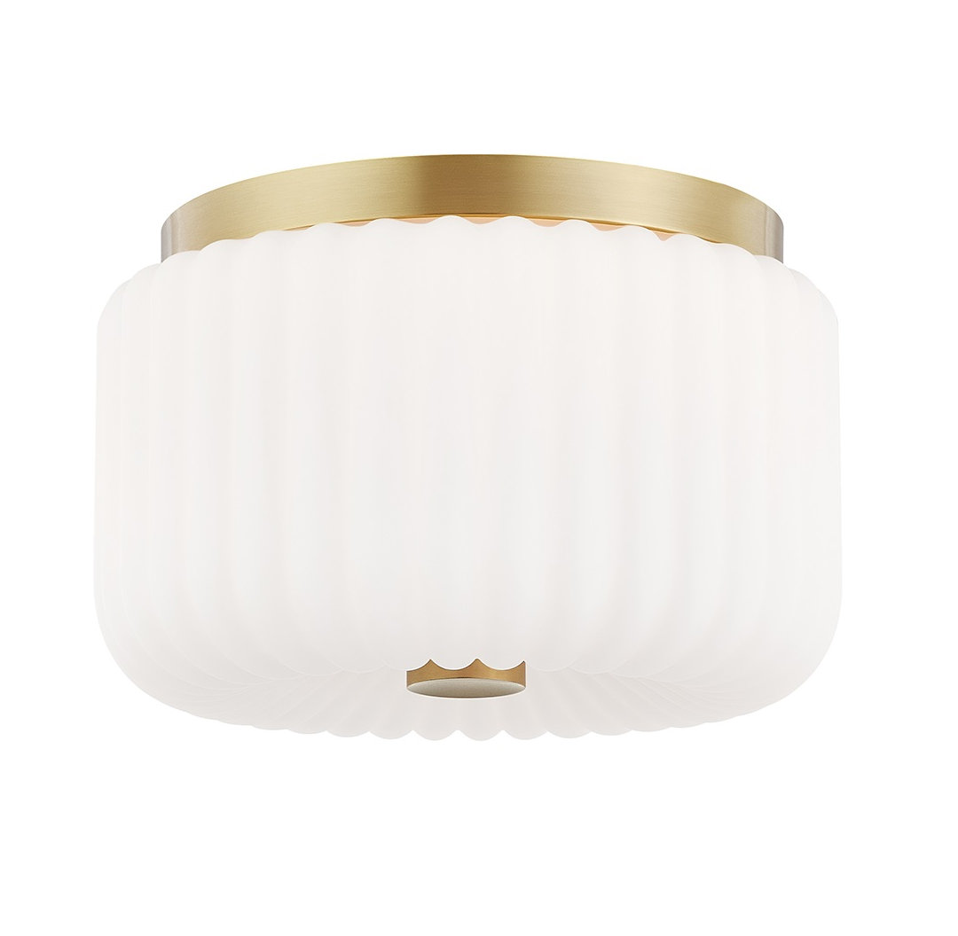 Willa 2 Light Glass Flush Mount, Aged Brass