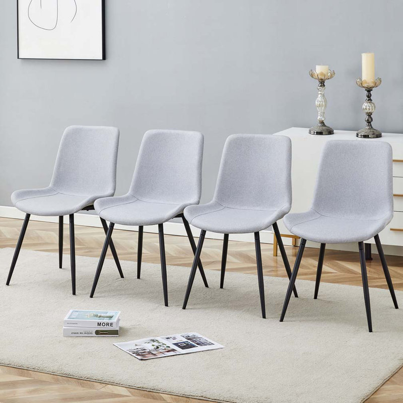 Chaise de salle à manger rembourrée en lin avec dossier rembourré et siège intégré, 6, Brun