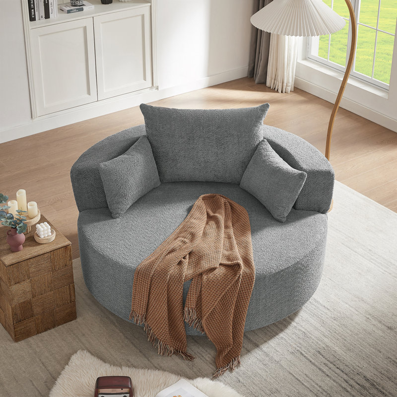 Chunni 360° Swivel Chenille Accent Chair with Removable Pillows, Gray, 26.9" H x 55.1" W x 55.1" D