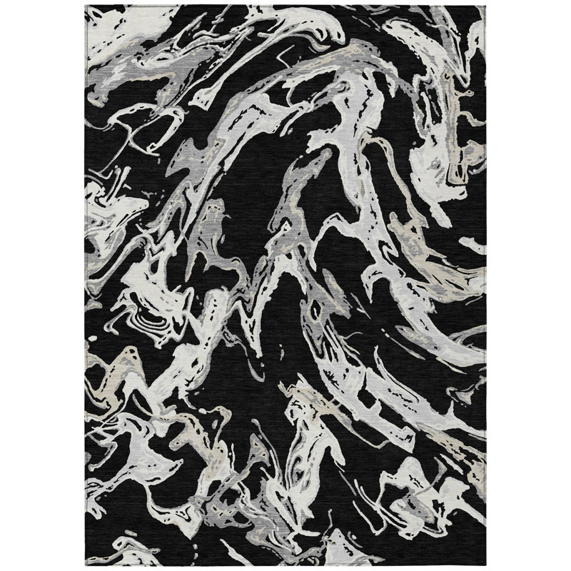 Lani Black Washable Indoor-Outdoor Rug - , 5' x 7'6"