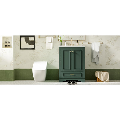 Meuble-lavabo 24 po avec lavabo en céramique, armoire de rangement autoportante moderne avec poignées, portes à fermeture douce