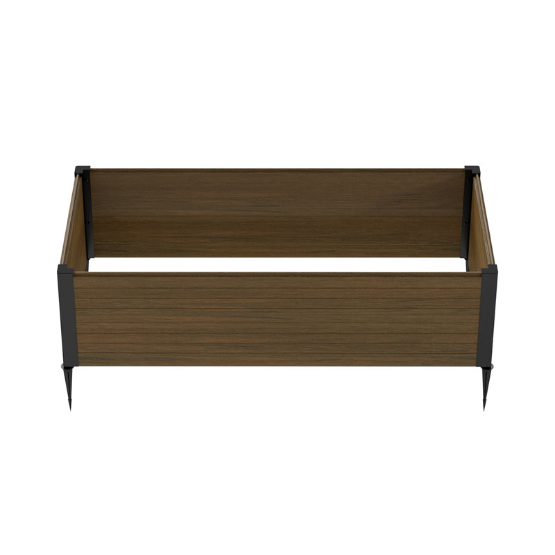 Composite Raised Garden Bed with Ground Stakes（No bottom panel）, Brown, 12.2" H x 47.6" W x 23.7" D