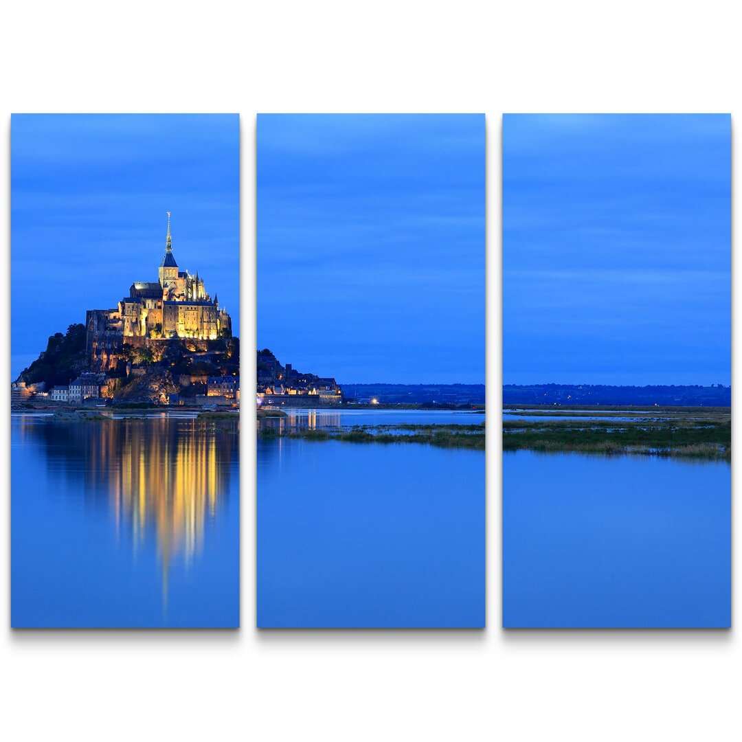 3-tlg. Leinwandbilder-Set Mont Saint-Michel am Abend