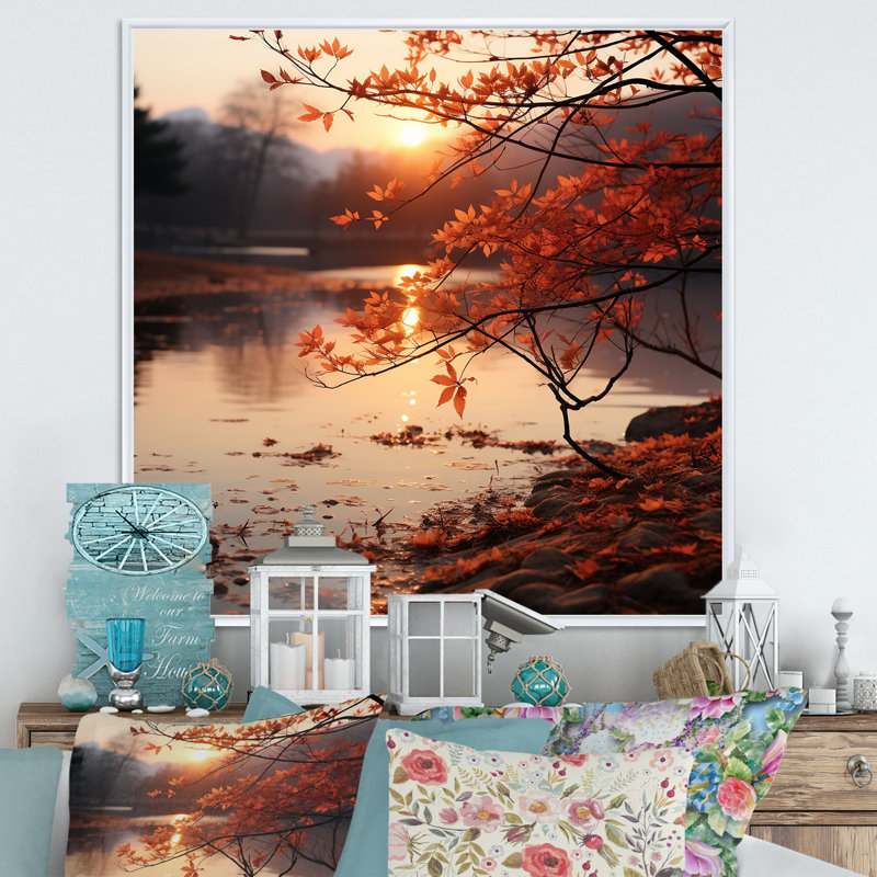«Autumn Tranquility Lake II - Lake», art mural sur toile, H 30 po x l 30 po x P 1,5 po, Cadre flottant blanc