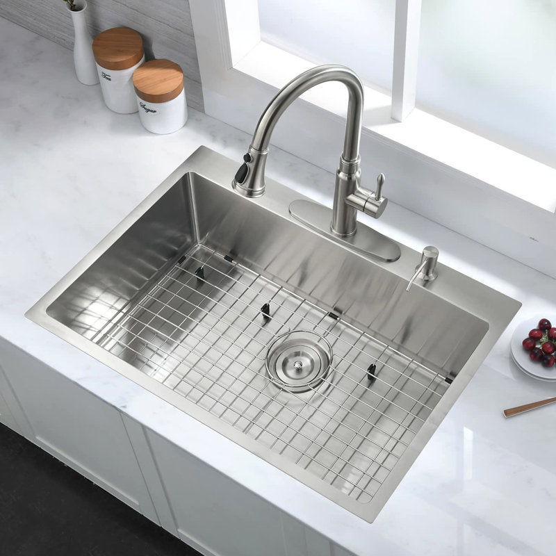 Évier encastré insonorisant en acier inoxydable de 30 po avec grille inférieure pour la cuisine