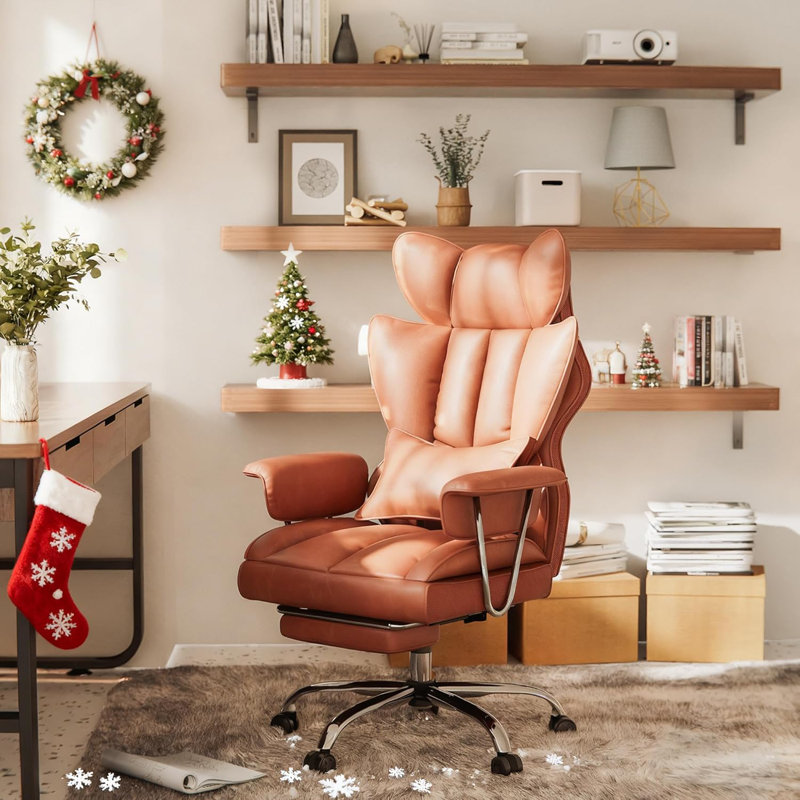 Ergonomic Adjustable Reclining Swiveling Office Chair - Faux Leather with Footrest for PC,  Dark Brown