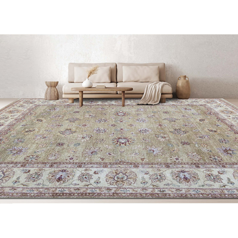 Hand-Knotted High-Quality Gold and Cream Area Rug