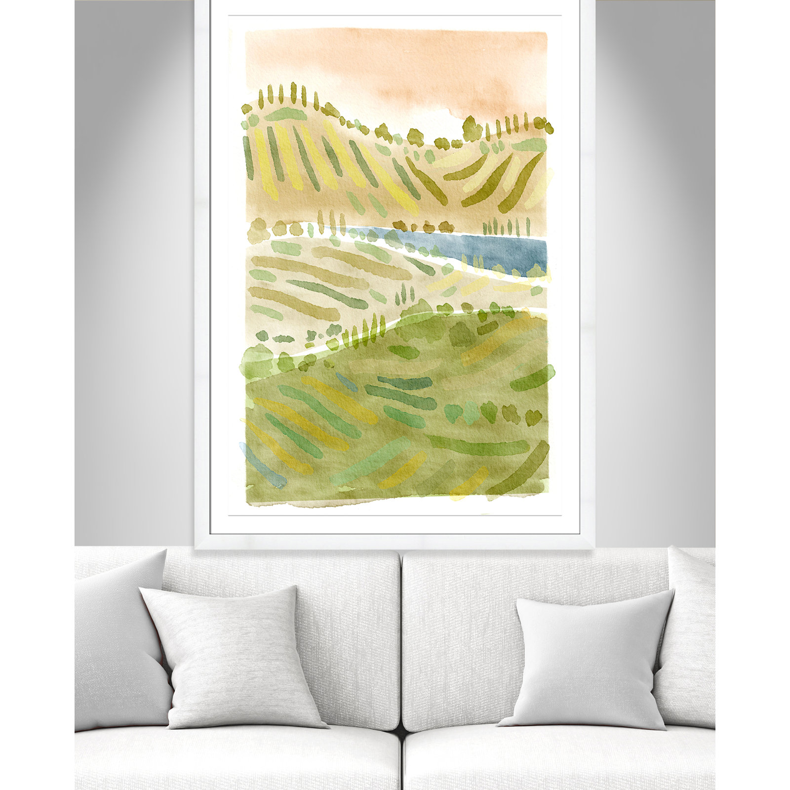 Tuscan Countryside Print by Leah Straatsma, White, White Single Picture Framed Paper, 55" H x 39" W x 1.25" D