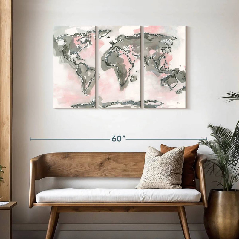 Carte du monde Aliaz rosé, H 28 po x l 45 po