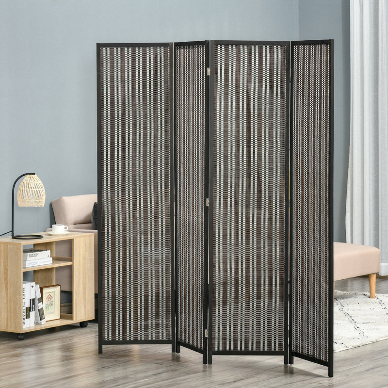 Paravent 4 panneaux pliable en bois de bambou naturel, Brun, H 74,8 po x l 70,87 po x P 70,87 po