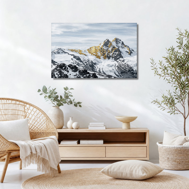 " Golden Snowy Mountain Peaks Above Clouds " Painting, 20"H x 30"W