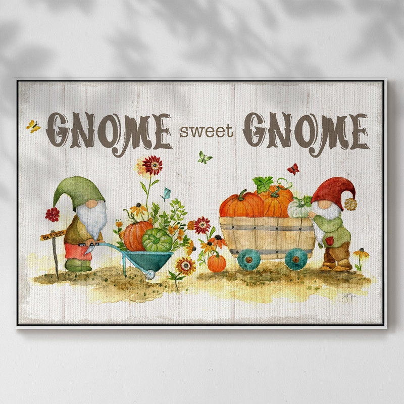 " Gnome Sweet Gnome ", 17" H x 25" W x 2" D, Black Floater Framed Canvas