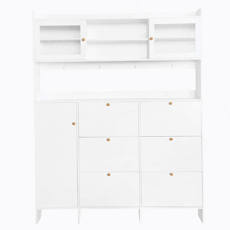 Armoire à chaussures multifonctionnelle avec tablette de rangement et 6 tiroirs rabattables, grand arbre d'entrée moderne
