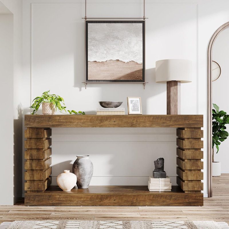 Console 70,87 po en bois brun étroit avec rangement pour canapé d'entrée