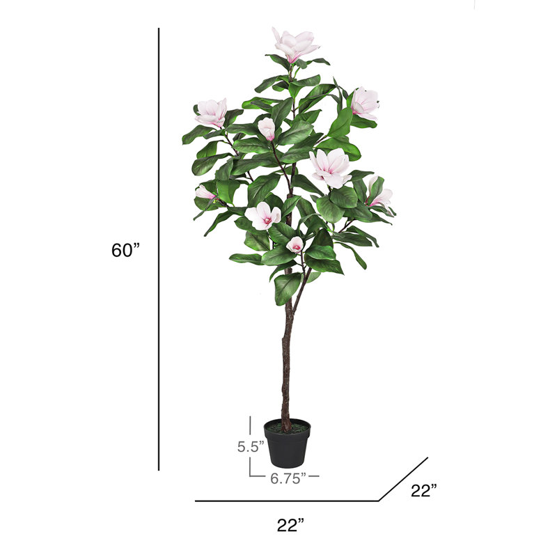 Artificial Magnolia Flower Tree in Pot, Pink-White