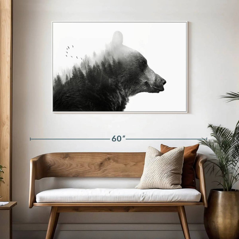 Nature gros ours I, 46 po x 31 po, Cadre flottant blanc