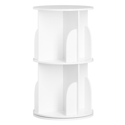 Rotating Bookshelf Tower, 360° Spinning Bookcase Lazy Susan, Revolving Round Book Shelf Carousel, Vertical Spiral Corner Organizer, White