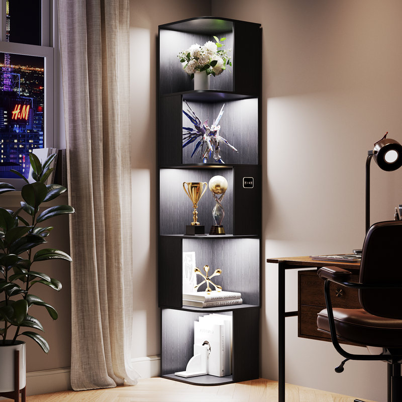 164.6cm H x 35cm W Corner Bookcase, Black