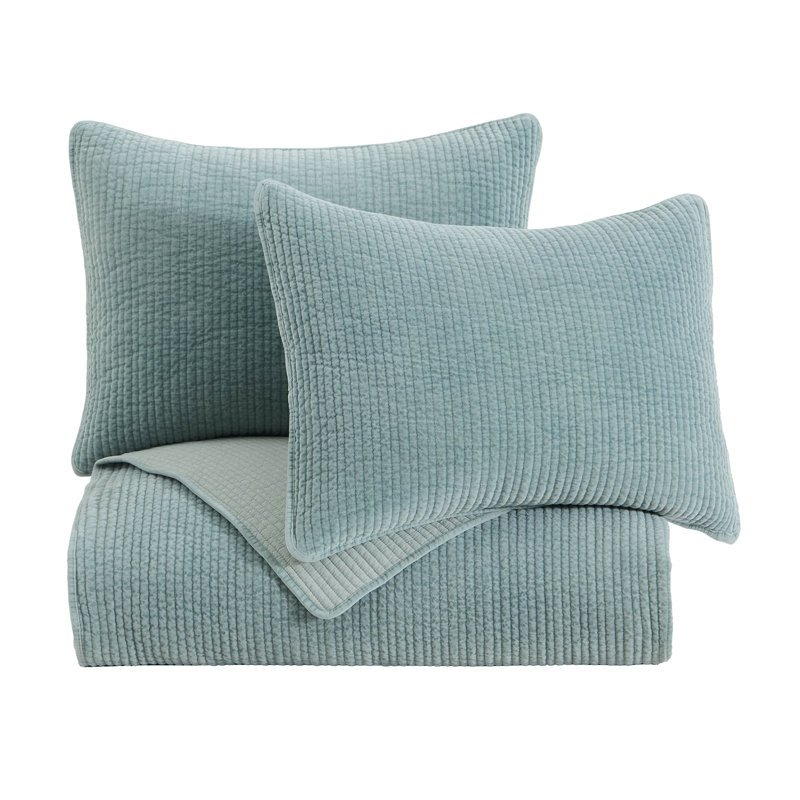 Ensemble de courtepointe rustique en velours de coton Stonewashed, King/Cal King Quilt + 2 King Shams